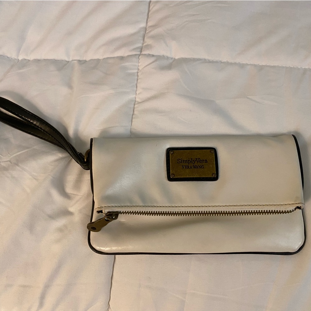 Simply Vera Vera Wang White Wristlet Clutch with Black Trim
